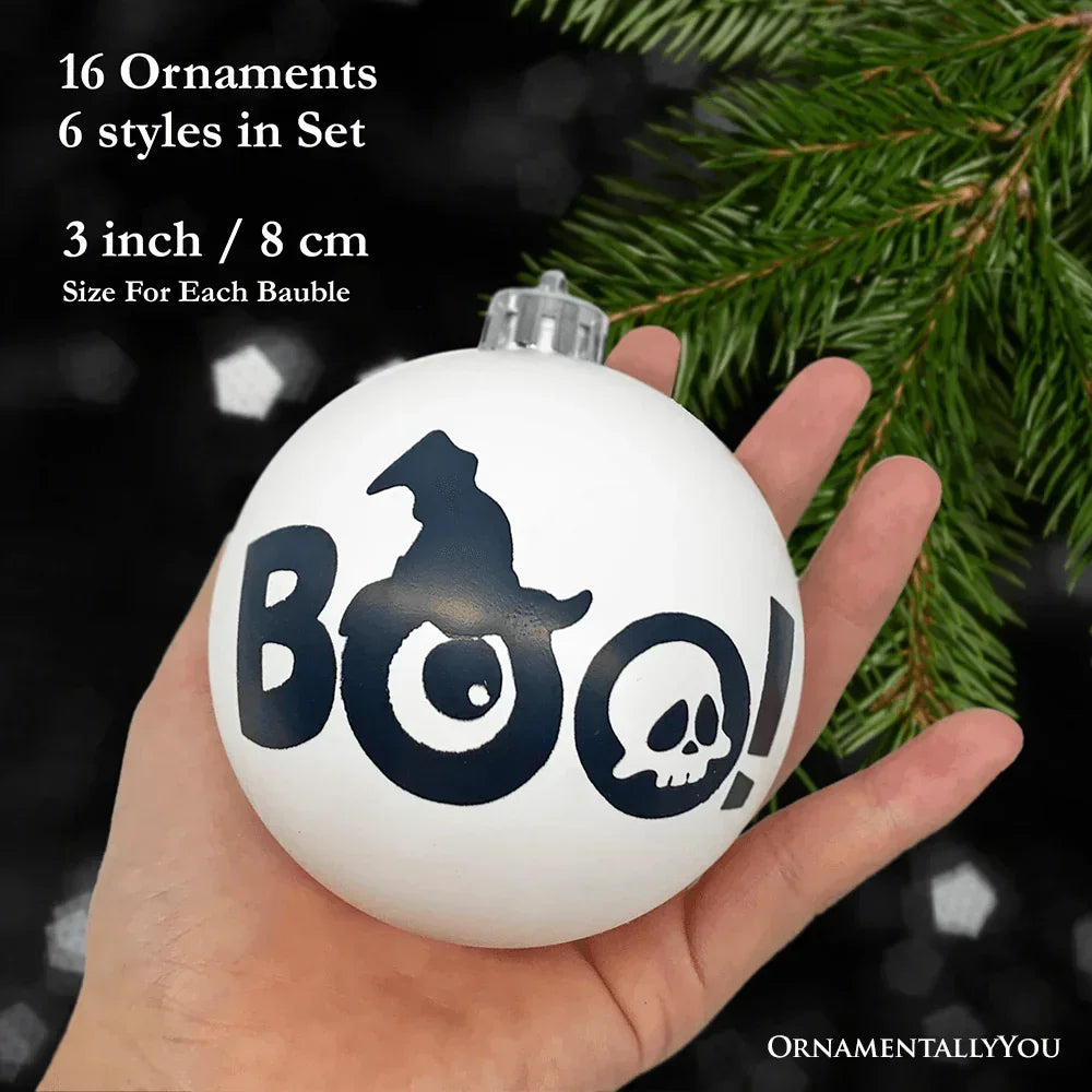 Creepy Boo Assorted 16 Piece Black and White Ornament Bundle - McCabe's Costumes
