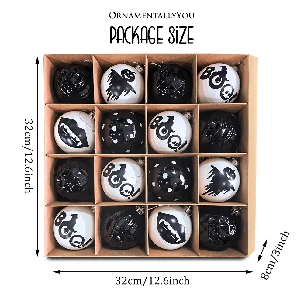 Creepy Boo Assorted 16 Piece Black and White Ornament Bundle - McCabe's Costumes