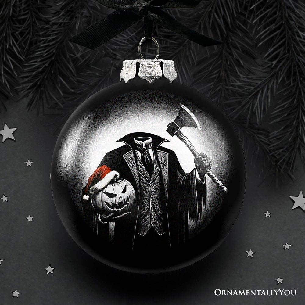 Headless Horseman Spooky Portrait Glass Christmas Ornament