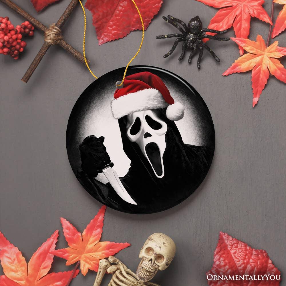 Bone Chilling Ghost Face Mask With Santa Hat Ornament