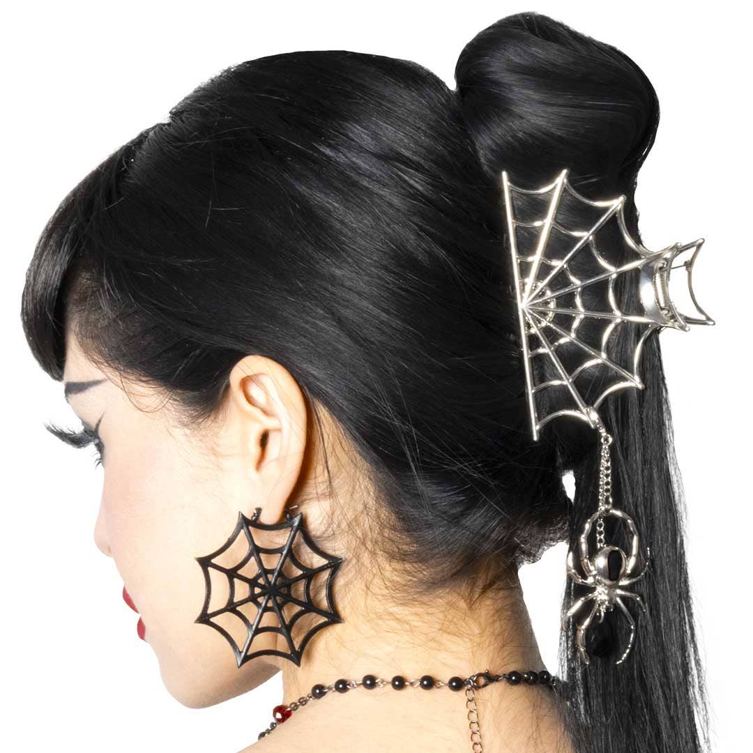 Spider Charm Web Claw Clip Silver