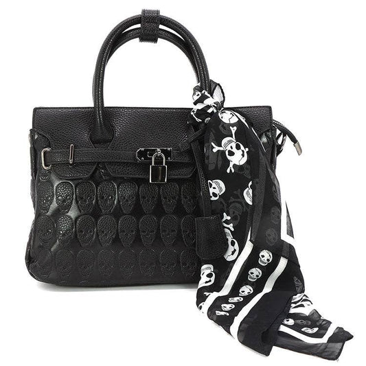 Skull Pattern Satchel in Vinyl