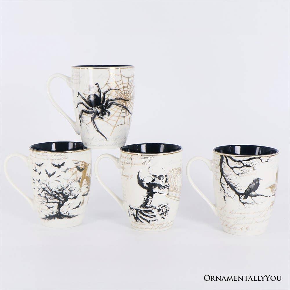 Elegant Goth Set of 4 Ceramic Mugs with Real Gold Trim