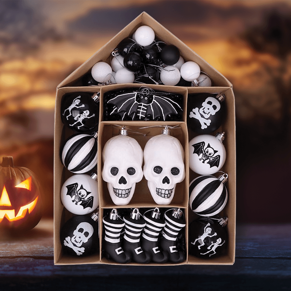 Halloween Skeleton Black and White Ornament Set - McCabe's Costumes