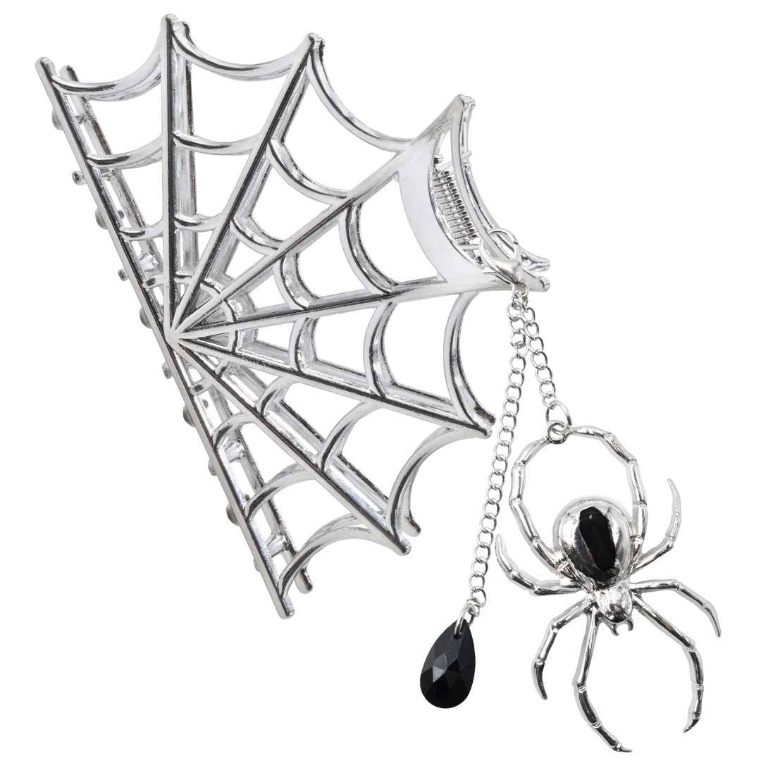 Spider Charm Web Claw Clip Silver