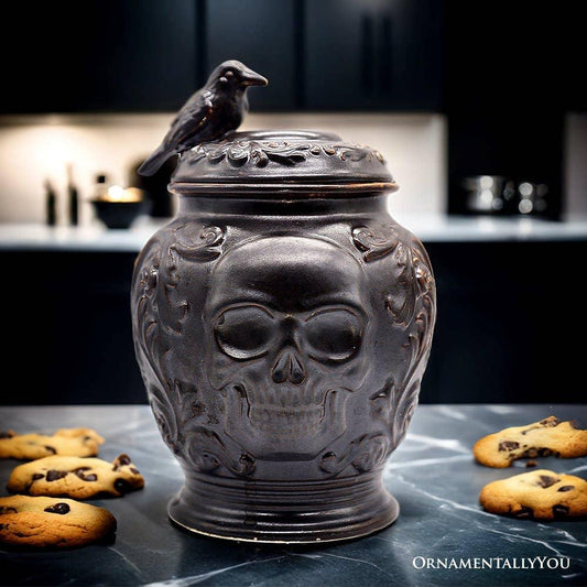 Spooky Urn 8" Cookie Jar, Ceramic Halloween Kitchen Decor