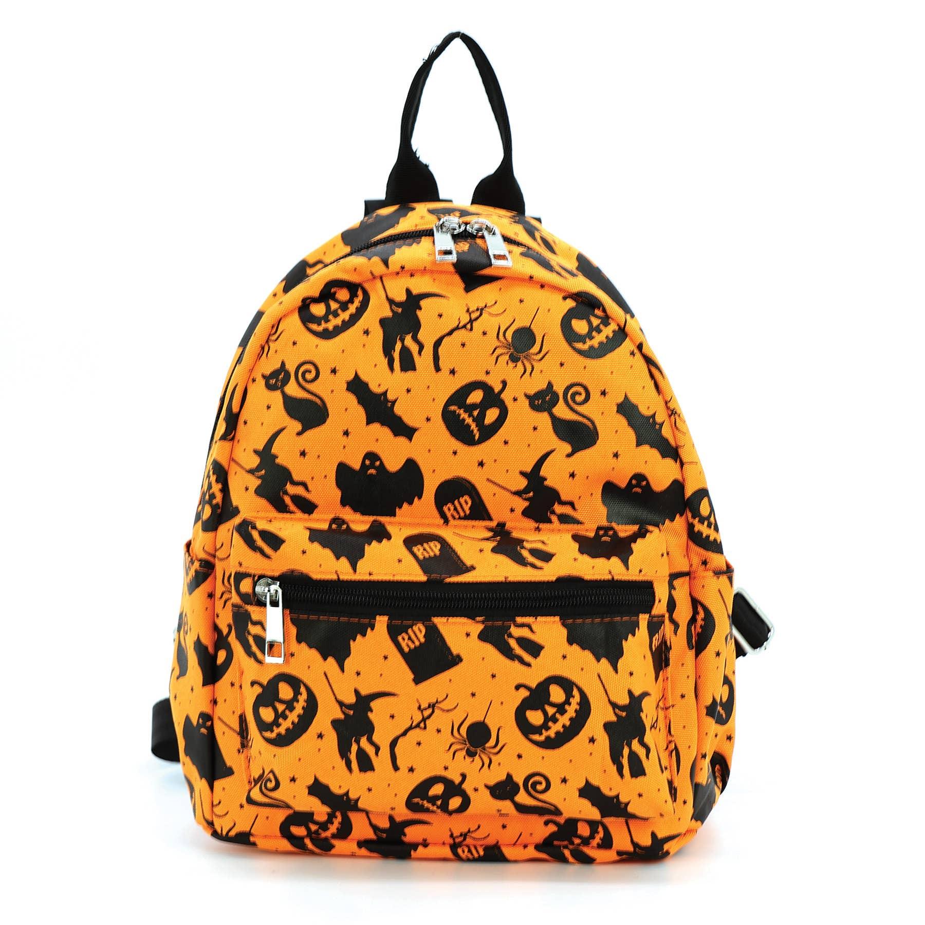 Orange Halloween Collage Mini Backpack in Nylon - McCabe's Costumes