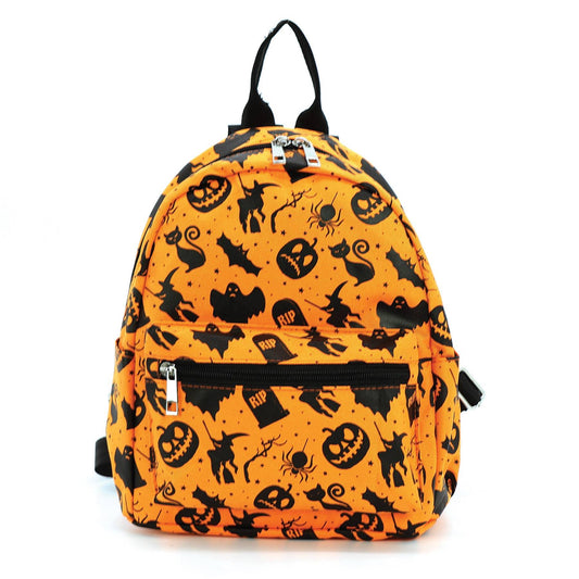 Orange Halloween Collage Mini Backpack in Nylon - McCabe's Costumes