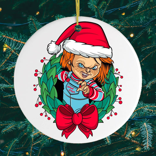 Santa Chucky Christmas Ornament: Circle